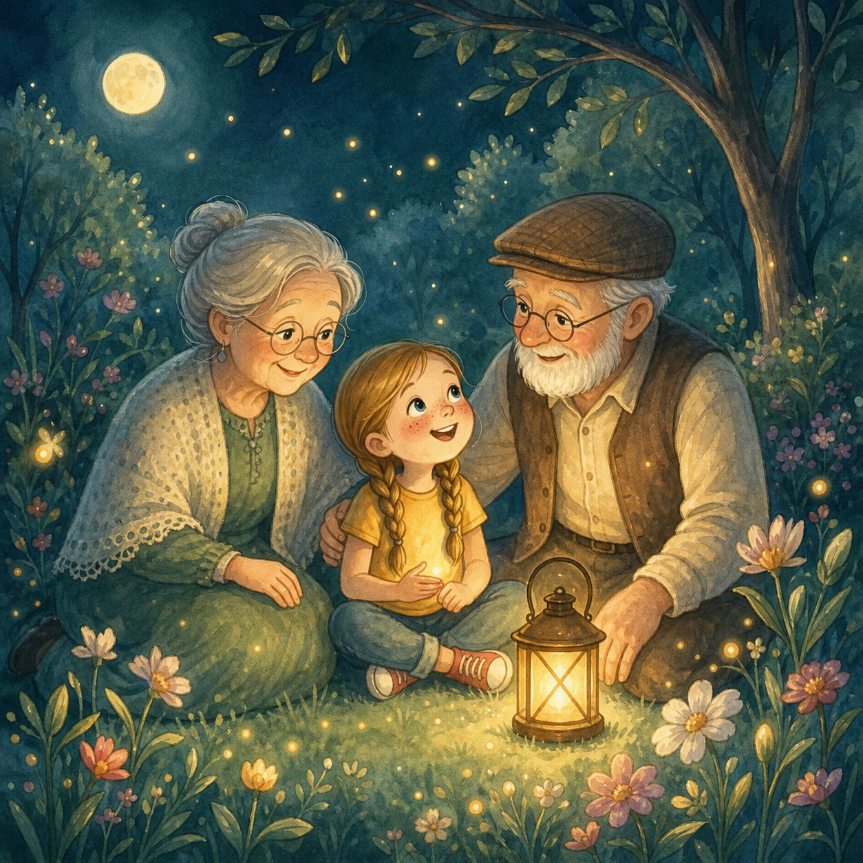 Illustration eines Kindes mit seiner Familie